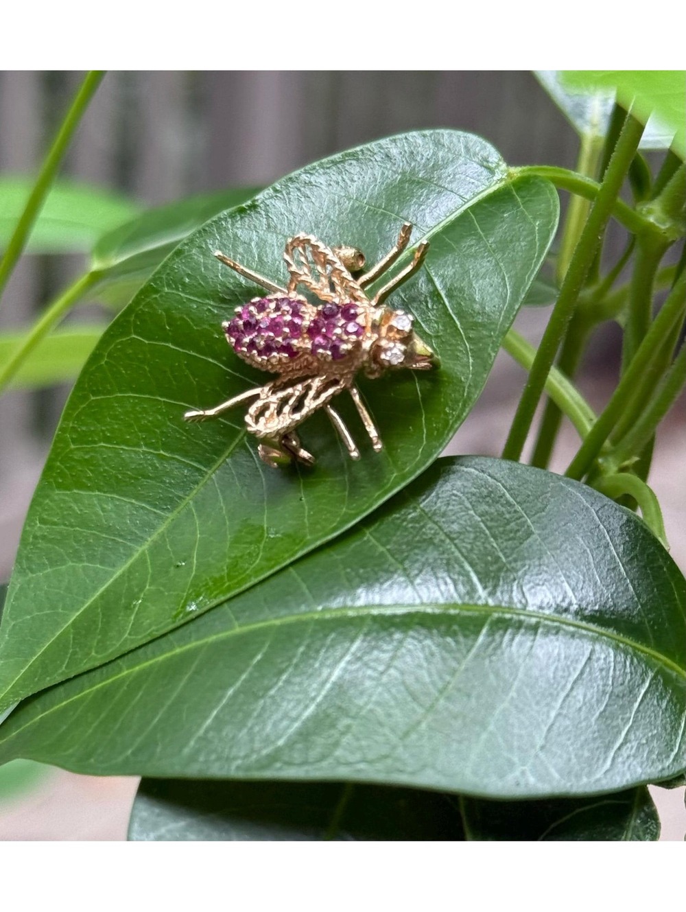 Vintage 10K Gold Ruby Bee/Fly Brooch/Pendant, B.A. Ballou & Co. (1960s-70s)